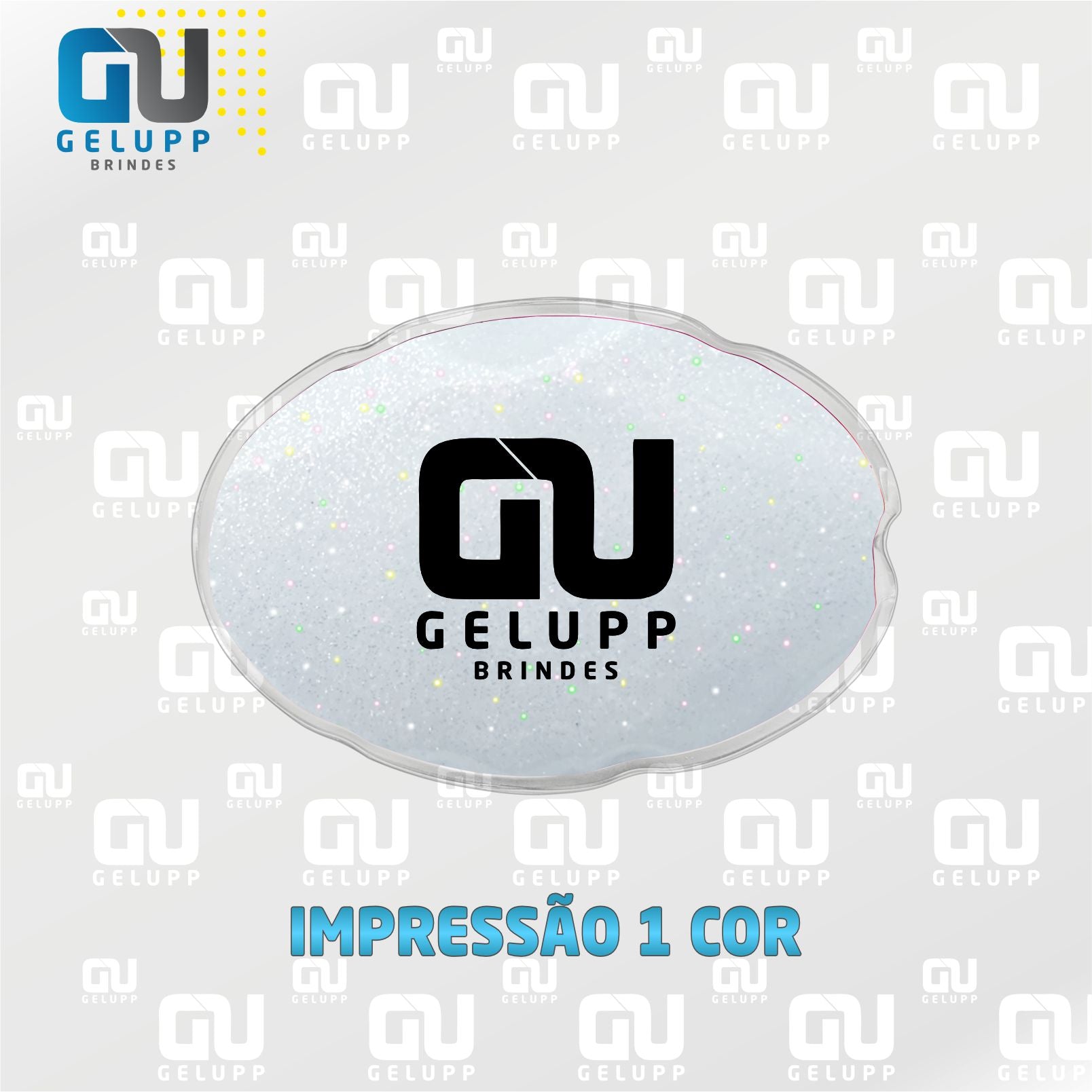 GELUPP - Bolsas Termogel Oval 10x7 Com Glitter PERSONALIZAÇÃO EM 1 COR